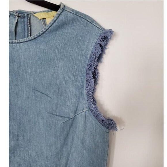 Hope and Harlow New Frayed Sleeveless Relaxed Fit Denim Shift Dress - Size 2 - Picture 6 of 6